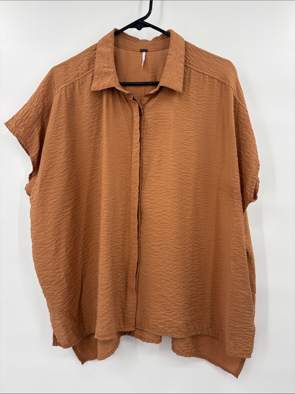 YFB Textured Relaxed Button-Front Short Sleeve Blouse - Rust Size L